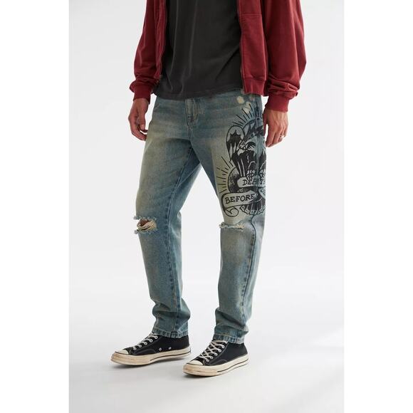 New Urban Outfitters Ed Hardy Graphic Slim Taper Jeans $175 SIZE 32 - Picture 2 of 5